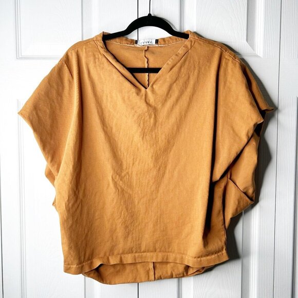 CAARA Vasto Camel Brown 100% Cotton V-Neck Dolman Top Women's Size Small S - Picture 1 of 9